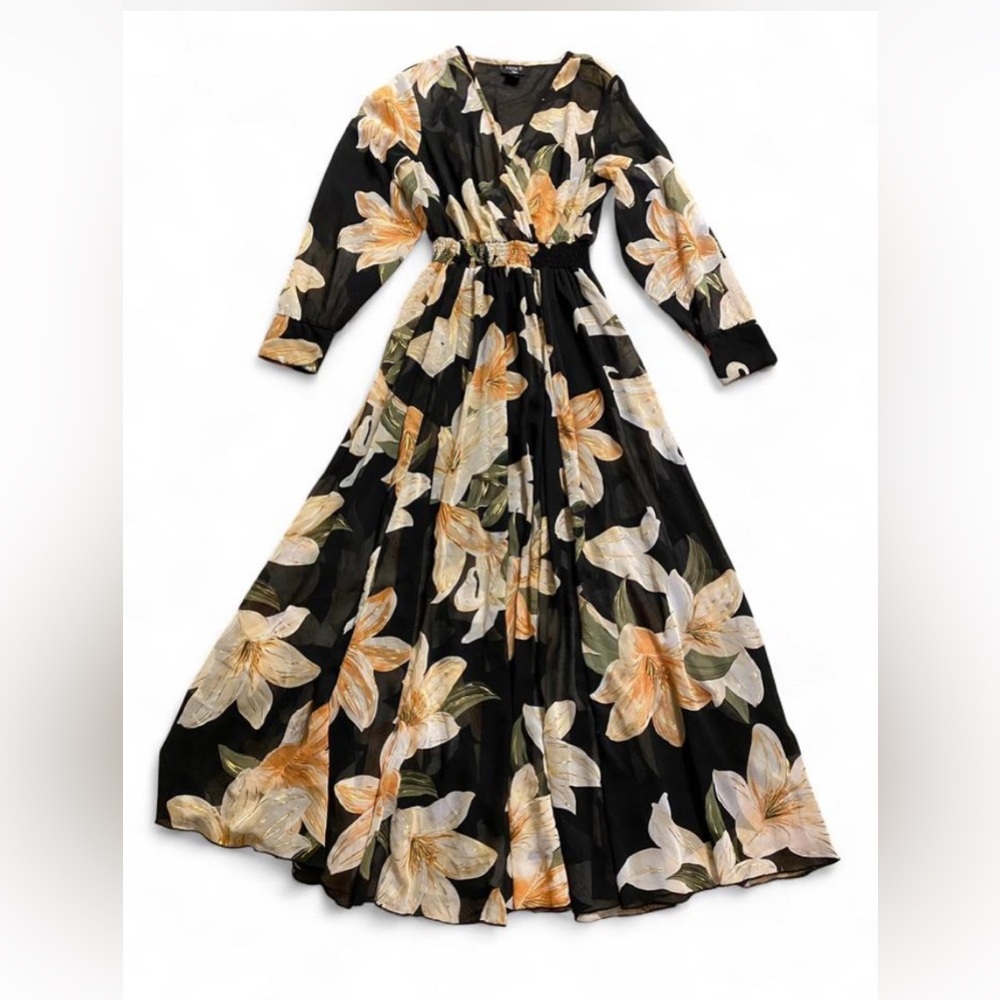 Alexa B Black Floral Long Sleeve Maxi Dress